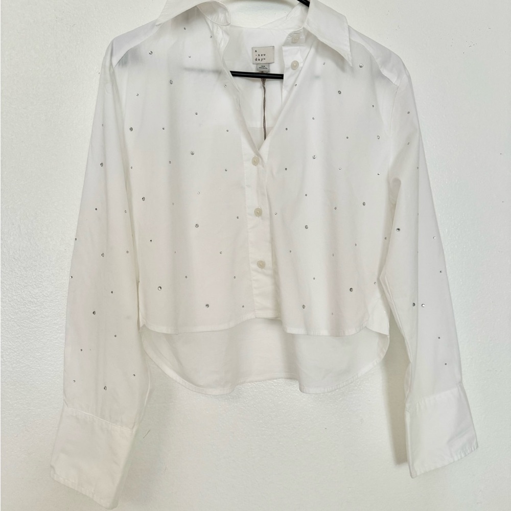 A new day Rhinestone crop button down